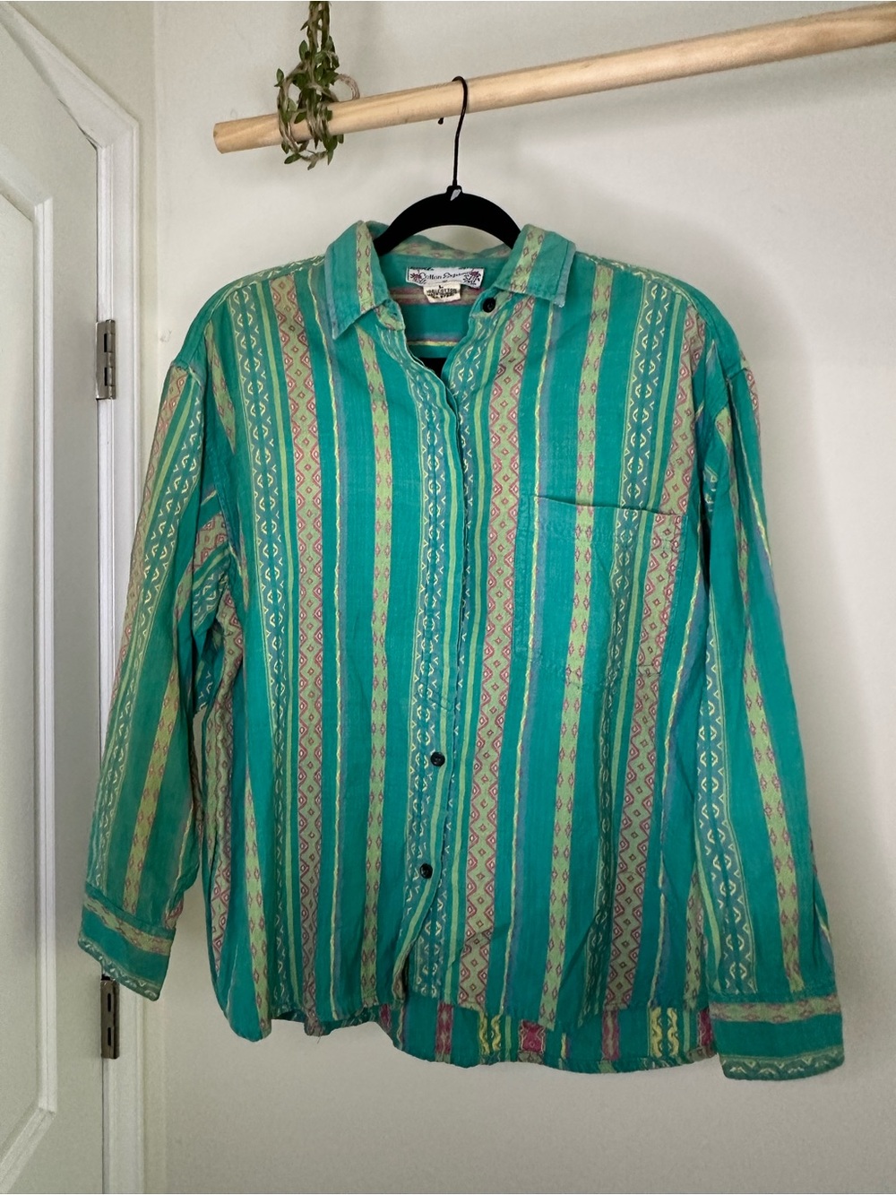 Vintage 90s Made in USA Cotton Express Southwestern Geometric Stripe Button Down